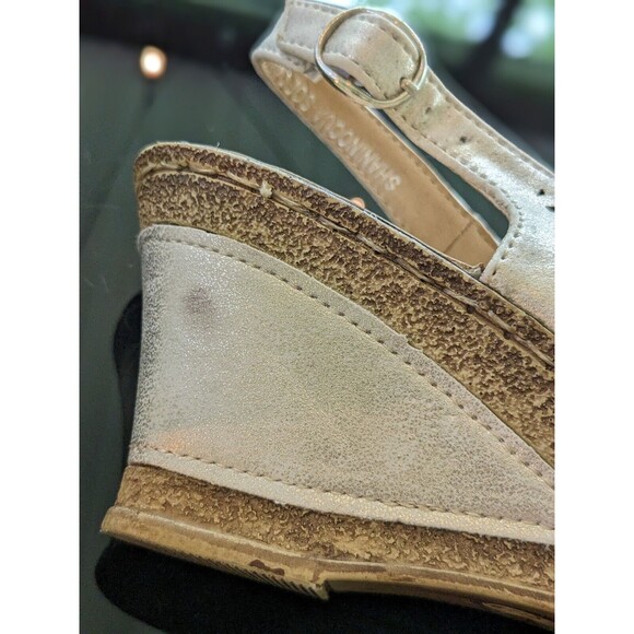 Patrizia Spring Step Womens Sz 39 (8.5) Shaninioqua Gold Peep Toe Wedge Sandal - Picture 13 of 13